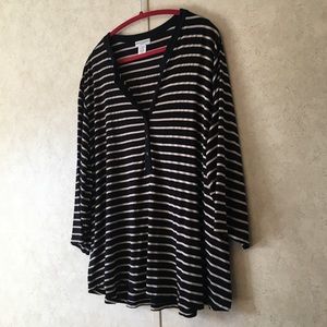 Rebecca Malone Striped Center Slit Tunic 3/4
